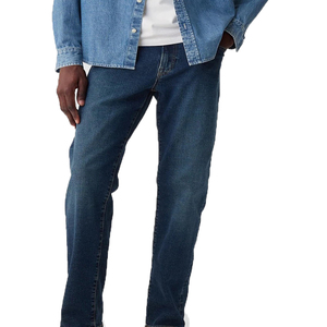 Jeans de Mezclilla de Primera Calidad, Corte Recto, Ajustados, Lavado Oscuro, Cintura Media, Algodón, Estilo Casual para Hombre, Otoño - Product Image 4
