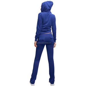 Respirant Slim Fit femmes survêtement velours fermeture éclair sweats à capuche pantalons de survêtement avec poches arrière 2 pièces velours Jogging costumes pour femmes - Product Image 2