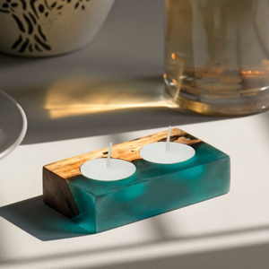 Portavelas de madera rústica y resina hecho a mano, decoración del hogar acogedora personalizada, acento para velas con fragancia Diwali JUDAICA - Product Image 3