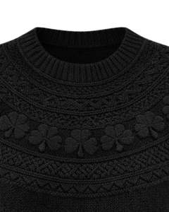 Pull en tricot jacquard noir personnalisé, texture florale, col rond, manches longues, pull d'hiver pour femmes, fournisseur en gros personnalisé - Product Image 4