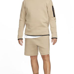 Shorts décontractés en molleton polyester/coton, taille élastique, coupe ajustée, poches latérales et arrière, motif uni, style urbain, anti-plis - Product Image 6