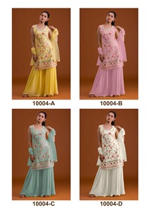 Costume Sharara élégant en fausse georgette avec impression d'aluminium de travail multi-fils brodée lourde pour les fêtes de mariage célébrations festives - Product Image 6