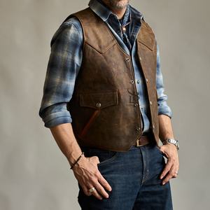 Nouveau Gilet style décontracté Gilet en cuir de taille personnalisée pour hommes Gilet en cuir respirant Colo solide - Product Image 5