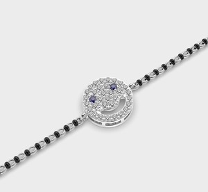 IGI Certified Lab Grown Round Diamond Smiley Charm Mangalsutra <b>Bracelet</b> in <b>Solid</b> 925 Sterling <b>Silver</b> - Product Image 4