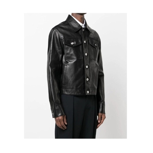 Veste en cuir pour homme |   Veste en PU noire à fermeture éclair avec col montant |   Veste décontractée streetwear - Product Image 3