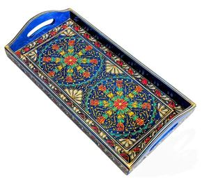 Plateau fait main ensemble de plateau décoratif en bois, plateau décoratif en bois Swati peint, plateau décor à la maison Swati fait à la main - Product Image 5