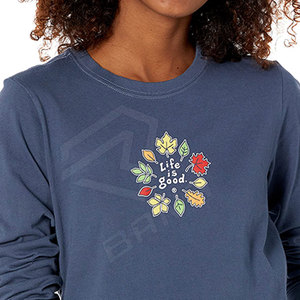 Loose Fit Ribbed <b>Crewneck</b> 80% Cotton 20% Polyester Fleece Ribbed Cuffs and Hem Peach Women Sweatshirt - Product Image 3