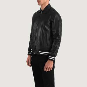 Blouson bombardier en cuir noir classique pour hommes de qualité supérieure Design à capuche léger élégant en cuir PU fermeture à glissière coupe-vent - Product Image 4