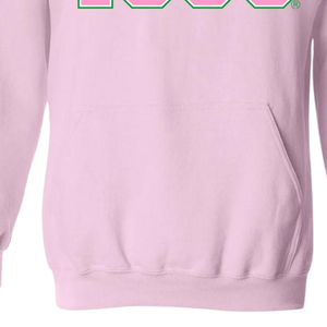 Sudadera con Capucha AKA 1908, Bordado en Rosa Claro y Verde, Sudadera con Capucha Personalizada para Hermandades Griegas - Product Image 4