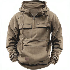 <b>Men's</b> Tactical <b>Quarter</b> <b>Zip</b> Pullover Hoodie s Fashionable Outdoor Workout Gym Sweatshirt with Cargo Pockets and Hooded Collar - Product Image 6