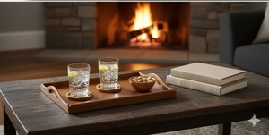 Plateau de service à thé et à café moderne à un niveau en bois de manguier avec finition laquée polie et poignées pour la maison et le bureau au meilleur prix - Product Image 4