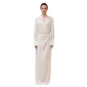 ชุดเดรสแม็กซี่คอวีสำหรับผู้หญิงชุดเดรสถักแบบละตินเอวบิดทรงหลวมแขนยาวผ้ายืดหยุ่นสำหรับผู้หญิงมดขาว - Product Image 1