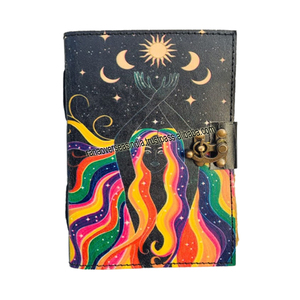 Cuaderno de escritura diario de cuero hecho a mano Premium Sun & Moon impreso Sketchbook gran regalo para hombres - Product Image 5