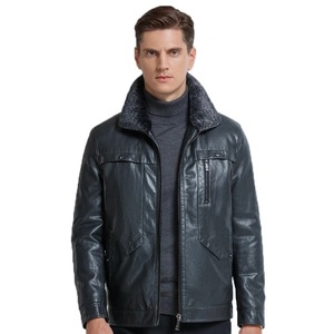 New Men's Black/Green Genuine Leather Waterproof Windproof High Street Style Winter Coat Turn <b>Down</b> Custom - Product Image 1