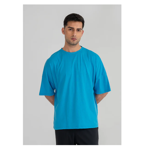 Camiseta de cuello redondo liso negro y azul para uso diario Camisetas personalizadas de algodón 100% para hombres de moda - Product Image 4