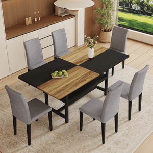 Juego de Mesa de Comedor de Madera y Metal Negro de 71*35.4 Pulgadas con Sillas y Almacenamiento para Comedor - Product Image 5