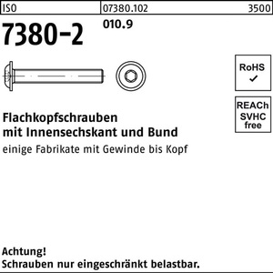 <b>Flat</b> Head <b>Screws</b> ISO 7380-2 Collar Internal Hexagon M6x12 10.9 500 Pieces Pack - Product Image 1