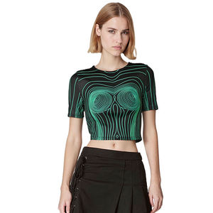Nombril ouvert pour femmes col rond à manches courtes nouvelle mode Slim Fit Streetwear haut imprimé respirant et durable - Product Image 1