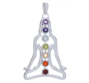 Abalorios y colgantes de siete chakras de Buda de Plata de Ley 925 personalizados con collar de piedras de cristal multicolor joyería