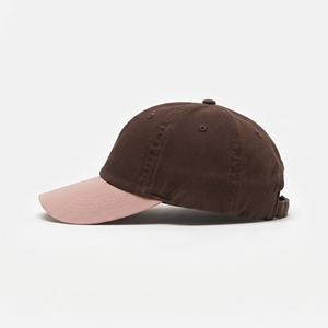 Casquette de baseball en tissu de coton marron avec visière rose, unisexe, décontractée, vente en gros, logo personnalisé, haute qualité, OEM ODM, faible MOQ, bicolore - Product Image 2