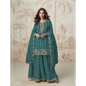 Lancement du nouveau Kurti Plazzo en soie Simar romain lourd élégant avec Dupatta en soie Simar romain lourd - Product Image 1