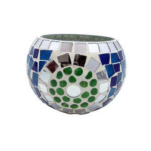 Handmade Modern Decorative Iron Tealight Candle Jar Blue Glass Votive Holder <b>Mirror</b> <b>Mosaic</b> Living Room Tabletop Christmas - Product Image 1