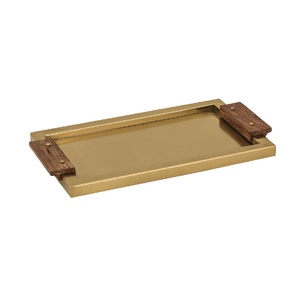 Nouveau plateau de forme carrée en aluminium et cuivre Antique avec poignées rondes uniques pour servir les aliments - Product Image 4