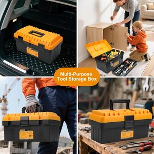 Caja de herramientas grande de plástico resistente al agua con bandeja organizadora Caja de herramientas apilable y caja de herramientas grande para almacenamiento y organización - Product Image 6