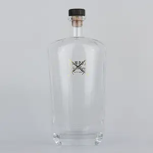 Grosir 750ml Vodka Spirit Gin Rum botol minuman keras kaca dengan gabus