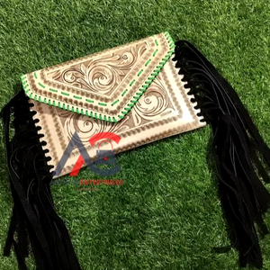 Nouvel arrivage de sacs à main à franges en cuir taillé à motifs occidentaux sacs à bandoulière en cuir véritable sculpté sacs élégants pour femmes - Product Image 1