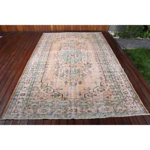 พรมตุรกีขนาดใหญ่ 6x9.7 ฟุต พรมวินเทจ พรมลายดอกไม้สีน้ำตาล - Product Image 1