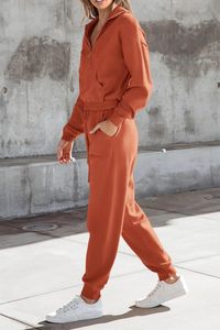 Traje informal para mujer, sudadera de lona de 2 piezas, pantalones de chándal para correr, Jersey con cremallera, Tops largos con decoración de botones - Product Image 5