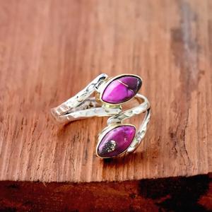 Bague Marquise Turquoise Huître Rose Argent Sterling 925 Martelé Réglable Split Band Bijoux pour Femmes - Product Image 3