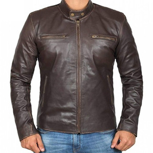 Veste en cuir de vache véritable tissé et enduit, style vintage High Street 2025, doublure en lin de haute qualité, col montant - Product Image 1