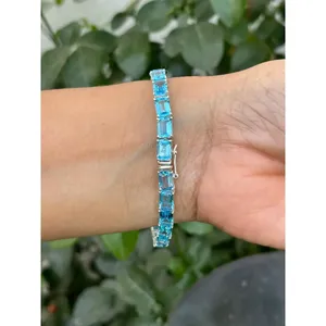 สร้อยข้อมือเทนนิสเงินแท้ 925 ประดับบลูโทแพซ เครื่องประดับแฟชั่น - Product Image 6