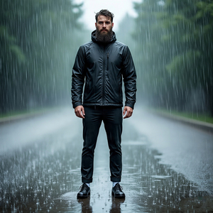 Survêtement Coupe-Vent Noir pour Homme, Veste et Pantalon Imperméable, Combinaison pour Homme en Nylon Style de Rue, Ensemble de Deux Pièces Coupe-Vent pour Homme - Product Image 3