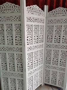 Separador de ambientes de madera tallada a mano, 3 paneles, blanco envejecido, moderno, translúcido, para decoración de habitaciones - Product Image 4