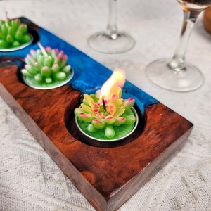 Handmade Resin and <b>Wood</b> Candle <b>Holder</b> with Scented Wax Decorative Aromatherapy Candle for Home Décor - Product Image 3