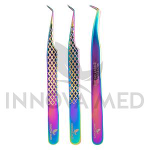 Pinzas de pestañas de acero inoxidable de alta calidad con agarre de diamante profesional Extensiones de pestañas ecológicas con puntas de fibra puntiagudas - Product Image 2