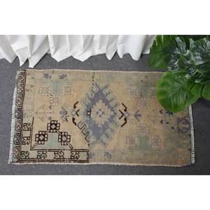 Alfombra turca Vintage de 1,6x2,9 pies, tejido plano de lana de retazos azul Beige para decoración para sala de estar, respaldo de látex de 4m de ancho - Product Image 1