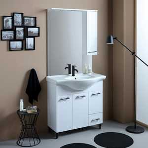 85cm White Bathroom Cabinet with <b>Doors</b> and Drawers Sink <b>Mirror</b> and Ravenna Wall Unit Export Set - Product Image 1