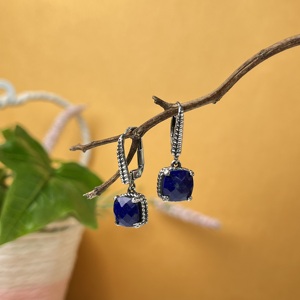 Pendientes minimalistas de lapislázuli de Plata de Ley 925, regalo de joyería de piedra azul clásica para mujer - Product Image 1