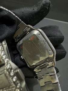 Montre de luxe en acier inoxydable argenté, mouvements à quartz, entièrement sertie de diamants Moissanite, style hip-hop antique personnalisé - Product Image 2