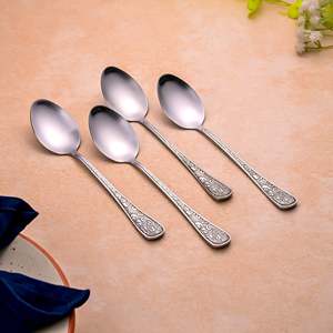 <b>Set</b> 4 Eco-Friendly <b>Silver</b> Blossom <b>Tea</b> Spoons Classic Design Metal Dinner Soup Spoon 10ml Capacity Mirror for Wedding Other - Product Image 1