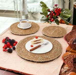 Rattan Cup <b>Coasters</b> and Dining <b>Table</b> Mat Hand Woven Bamboo Sea Grass Rounded Wicker Heat Resistant Placemats for Dinning <b>Table</b> - Product Image 5
