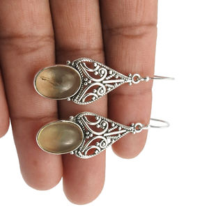 ต่างหูพลอยซิทรินธรรมชาติสีเงินสเตอร์ลิงดูงดงามต่างหูชาติพันธุ์รูปวงรี925สำหรับผู้หญิงสาวๆเครื่องประดับหินวันเกิด - Product Image 3