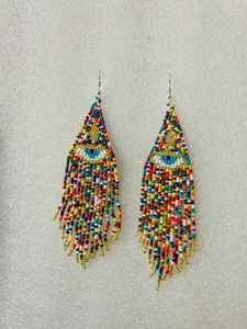 Boucles d'oreilles bohèmes multicolores en perles de rocaille, boucles d'oreilles à franges en perles de rocaille, boucles d'oreilles tendance - Product Image 2