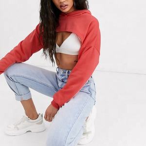 Sudadera con capucha de invierno para mujer, estilo urbano, de color liso, transparente, sin espalda, con logo frontal y mangas cortas - Product Image 2