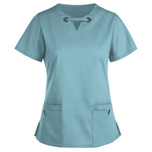 Precio de fábrica Uniforme de mujer Cuello en V Elegante Top Enfermera Logotipo personalizado Tamaños Médico Hospital Clínica Laboratorio Venta al por mayor Conjuntos de fregado - Product Image 3