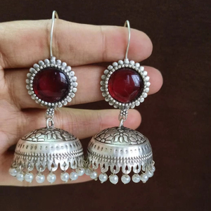 Monalisa Stone Traditional Wholesale Accessory Drop <b>Earring</b> Silver <b>Jhumka</b> <b>Earrings</b> Light Weight Swat Proof Indian Jewellery - Product Image 2